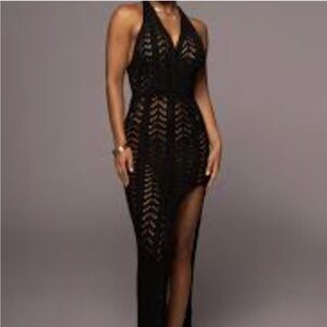 JLUX Label Black Crochet Maxi Dress
